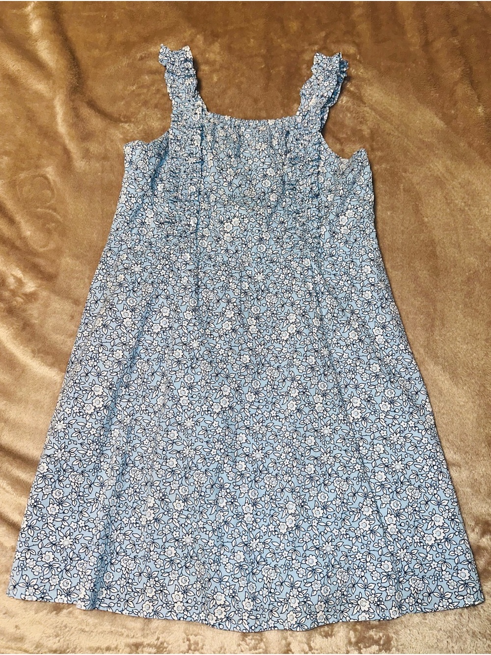 Crewcuts Light Blue Floral Ruffled Strap Dress